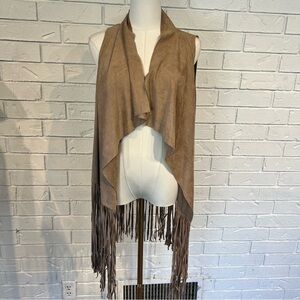 Faux Suede Tan Fringe Vest Womens M/L